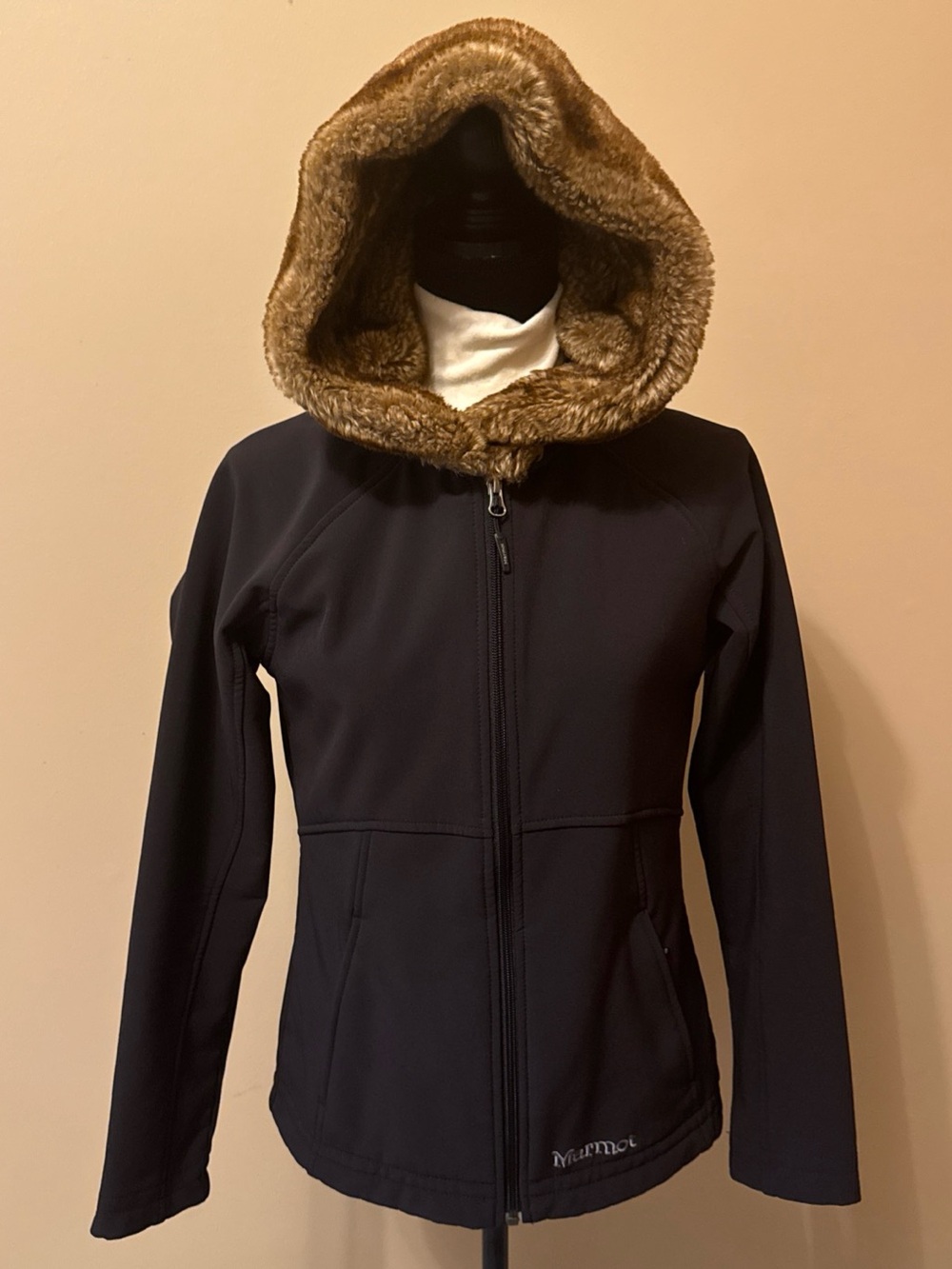 Marmot Women's Navy Jacket with Brown Faux Fur Hood